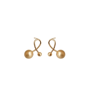 Minimalist gold plated spherical stud earrings featuring matte and polished metal balls