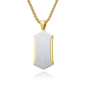 Men's double-layered rhombus pendant necklace in brushed silver and gold plating