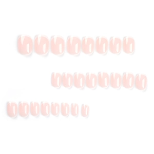 Classic French press-on nails with nude pink base and white round tips in 24 piece set