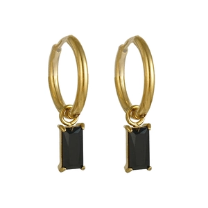 Boucles d'oreilles créoles en acier titane plaqué or 18 carats avec zircons noirs