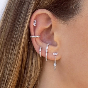 S925 silver needle tassel earrings set with cubic zirconia for women silver finish