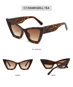 Detail views of tortoiseshell cat-eye sunglasses with brown gradient lenses C7