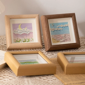 Square Wood Picture Frame Shadow Box Desktop Display For Specimen Embroidery Art Retro Minimalist Home Decor Ornament