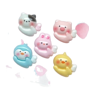 DIY resin cartoon animal charms featuring cat pig rabbit and chick with wings for crafts