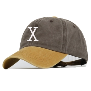 Washed cotton baseball cap with letter X embroidery and contrast yellow brim
