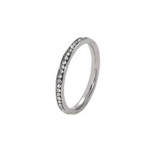 Minimalist silver stainless steel thin ring with sparkling pavé cubic zirconia inlay