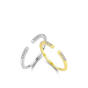 Minimalist 925 sterling silver open rings with sparkling cubic zirconia in gold and silver