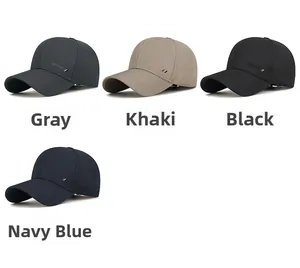 Detailed grid view of sport baseball caps in grey, khaki, black and navy blue options