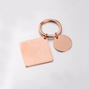 Porte-clés en acier inoxydable or rose avec pendentifs carrés et ronds pour la gravure