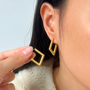 Minimalist Stainless Steel Geometric Stud Earrings Twisted Rope Texture Rhombus Square Gold Plated Earrings For Women Jewelry