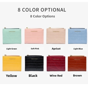 Slim crocodile pattern mini wallets for women in 8 colors with zipper and logo