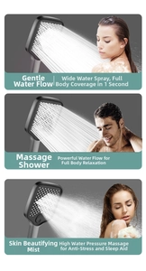 Detailed comparison of three water spray modes on a matte black square shower head