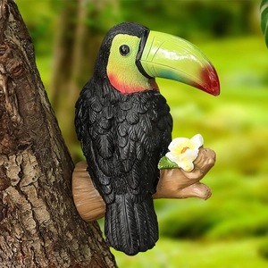 Statue de toucan en résine avec bec coloré pour décoration de jardin et arbre extérieur
