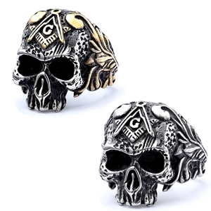 Skull Ring Men Stainless Steel Freemasonry G Symbol Biker Punk Gothic Hip Hop Retro Vintage Jewelry