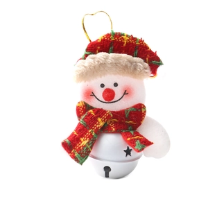 Christmas snowman plush pendant with red plaid hat and bell for tree decoration