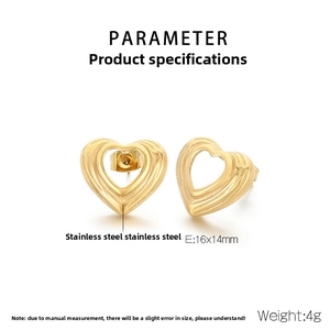 Macro shot of 18K gold plated hollow heart studs featuring elegant wave textured patterns
