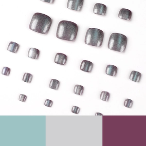 Cat eye glitter press-on toenails in aurora gradient finish with multi-size set