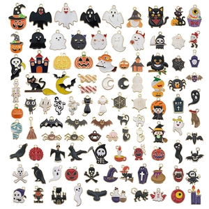 Enamel Alloy Charms Halloween Pendants For DIY Jewelry Making Pumpkin Ghost Bat Skull Gothic Ornament Accessories