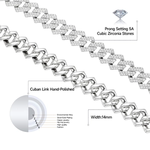 Detailansicht der 14mm Cuban-Kette mit 5A Zirkonia Steinen und Krappenfassung