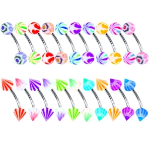Set di 20 piercing in acrilico colorato con sfere e coni in varie tonalità vivaci