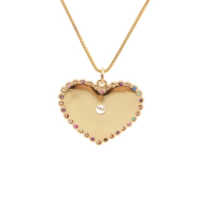 Golden heart necklace featuring a colorful crystal halo and punk evil eye zircon pendant