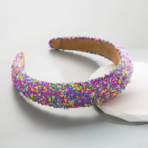 Fashionable thick wide headband with colorful sprinkle decor and non-slip lining