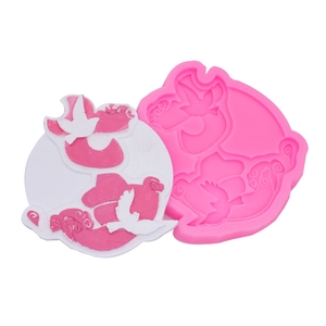 Pink silicone mold for Chinese Qixi festival cake toppers with birds and clouds patterns
