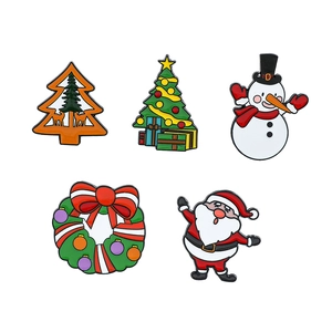Set of 5 festive Christmas enamel pins featuring Santa, reindeer tree, and snowman charms