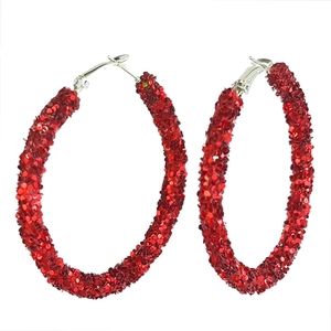 Grandes boucles d'oreilles créoles rouges scintillantes pour fêtes de Noël et banquets