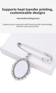 Sublimation heat transfer brooch with lace oval pendant and pearl wreath detail