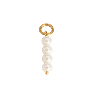 Vertical gold dangle pendant featuring four round white pearls for DIY jewelry making