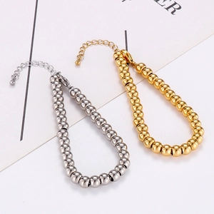 Bracciale Con Perline Tonde Lucide In Acciaio Inossidabile Gioiello Minimalista Con Catena Di Estensione Regolabile Per Donna Accessorio Elegante