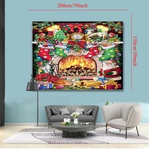 Detail of Christmas countdown calendar tapestry with festive fireplace and Santa 200x150cm