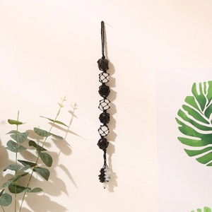 Handmade woven wall hanging with natural 7 chakra stones and polished crystal tassels