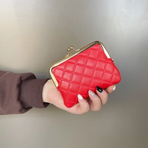 Vintage Quilted PU Leather Coin Purse Mini Wallet With Metal Kiss Lock Closure For Small Items And Cards