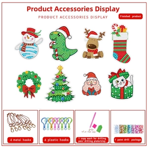 DIY Christmas diamond painting kit with snowman and reindeer keychains plus tools