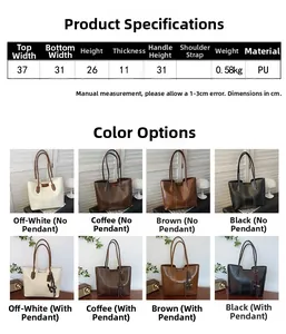 Detailed size chart of the casual PU tote bag with height and width measurements