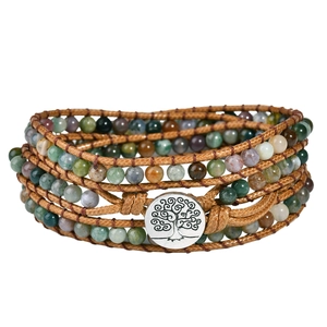 Multilayer bohemian wrap bracelet with colorful agate beads and tree of life metal clasp