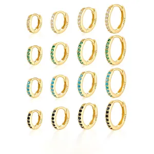 925 Sterling Silver Huggie Hoop Earrings Cubic Zirconia Turquoise Inlaid Minimalist Lightweight Luxury Jewelry For Women