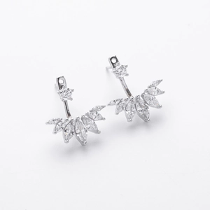 Detailed close-up of S925 silver stud earrings with marquise-cut zircon stones