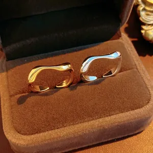 Irregular Wavy Open Ring Minimalist Liquid Metal Style 18K Gold Plated Copper Adjustable Finger Jewelry For Women