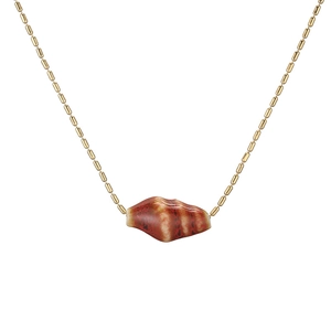 Golden bead chain necklace with a realistic red and cream striped conch shell pendant