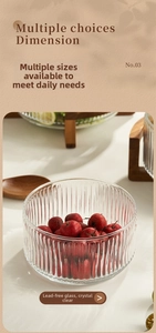 Detail of vertical striped lead-free glass bowl for salad and fruit storage