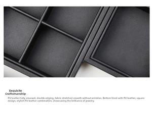 Detail of black PU leather jewelry tray showing double-stitched edges and smooth inner padding