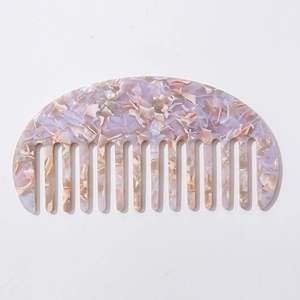 Minimalist marble pattern acetate hair comb in purple and white semi-circular design