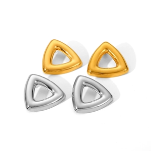 Minimalist hollow triangle earrings in gold and silver stainless steel with 18K gold plating