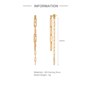 Detailed size specifications of S925 silver gold tassel earrings with measurements