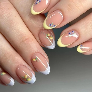 French Style Press On Nails Almond Shape Fruit Pattern Mango Blueberry Artificial Fingernails Manicure Tool For Women