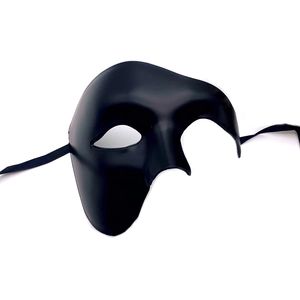 Classic Phantom of the Opera black half-face masquerade mask with silk ties for men