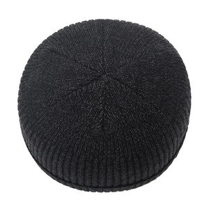 Classic black rib-knit winter beanie hat with seamless crown construction for men